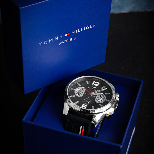 Tommy Hilfiger Men's Quartz Watch - Black Dial with Silicone Strap - 1791474