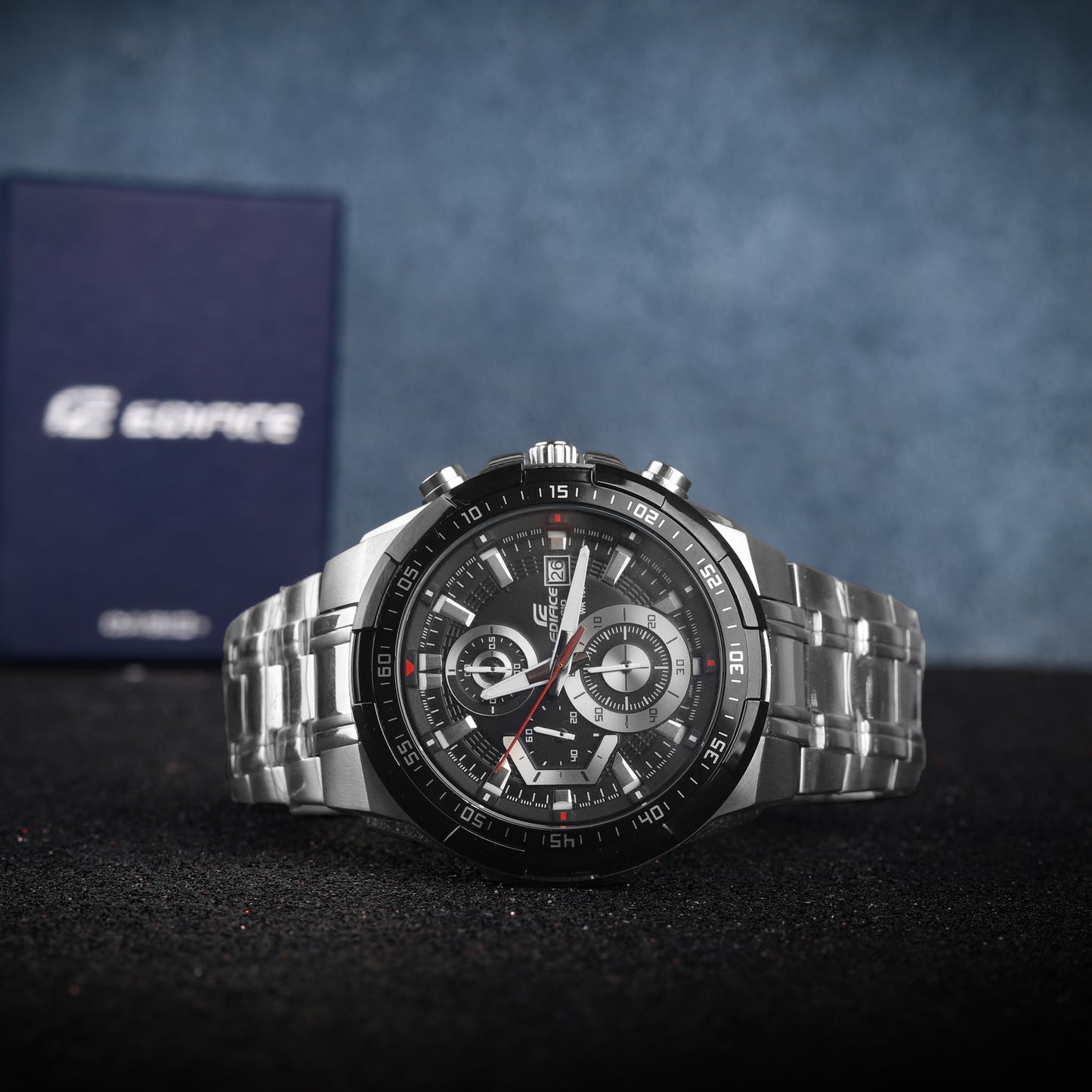 Casio Edifice Chronograph Men's Watch black Dial with Silver Stainless steel Strap EFR-539D