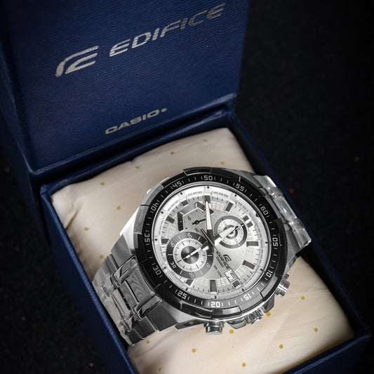 Casio Edifice Chronograph Men's Watch white Dial with Silver Stainless steel Strap EFR-539D