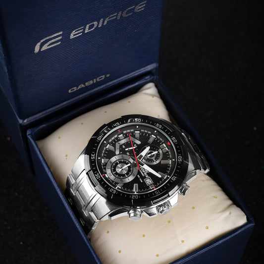 Casio Edifice Chronograph Men's Watch black Dial with Silver Stainless steel Strap EFR-539D