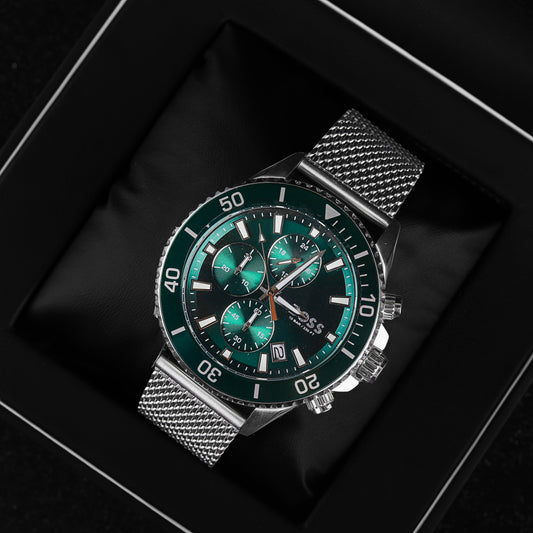 Hugo Boss Men's Watch , Quartz Movement, Analog Display, Silver Stainless Steel Strap-1513905