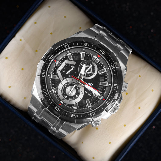 Casio Edifice Chronograph Men's Watch black Dial with Silver Stainless steel Strap EFR-539D